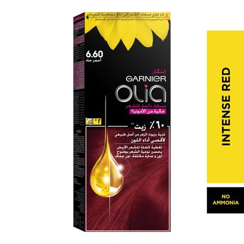 Olia, 6.6 Intense Red, No Ammonia Permanent Haircolor, with 60% Oils