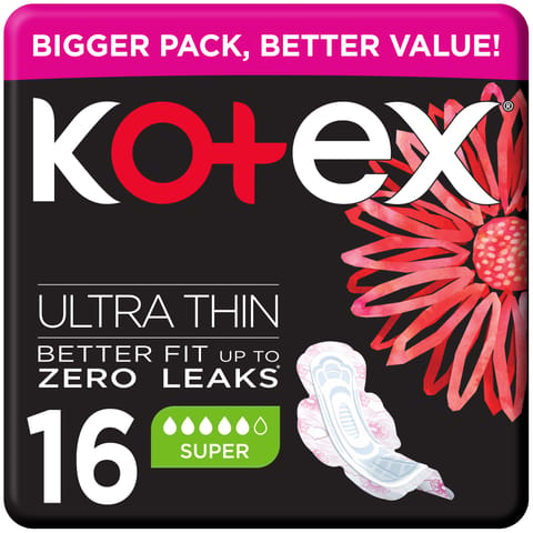 Kotex Ultra Thin Pads, Overnight Protection Sanitary Pads with Wings, 14 Sanitary Pads